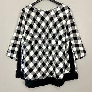 J. Jill Love Linen Top Gingham Plaid 3/4 Sleeves